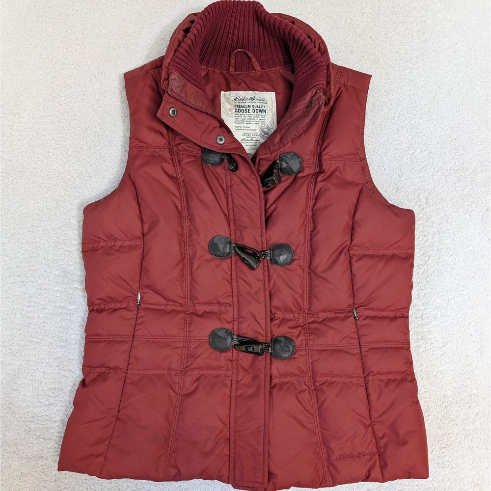 Eddie Bauer Puffer Vest Premium Quality Goose Down Women‎ Sm Red Toggle Zip